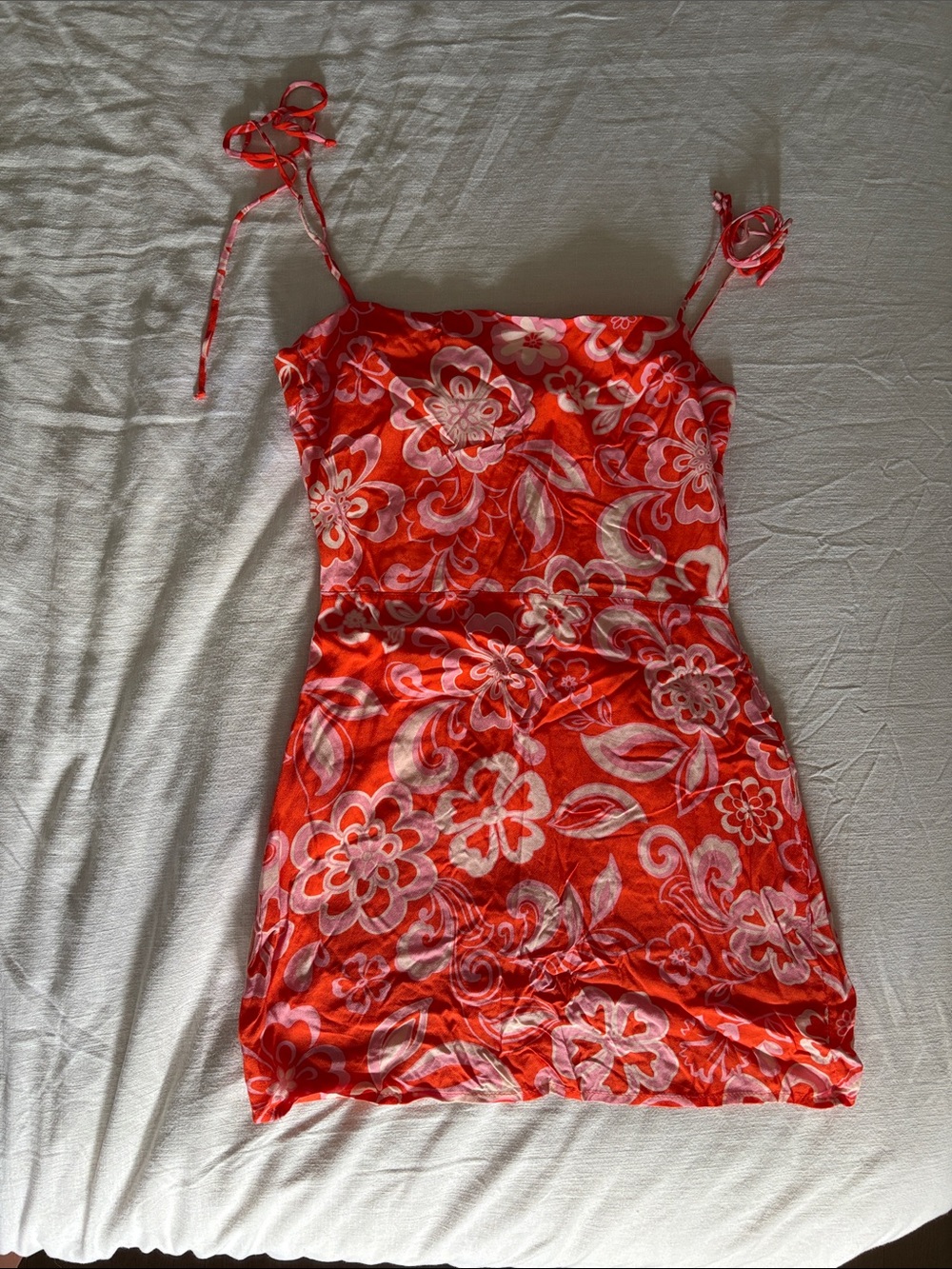 Mora Red Floral Tie-Strap Mini Dress